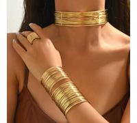 Shein 1 Set de 4 piezas de Joyería Retro de Lujo Envuelta en Metal Multicapa, Collar, Pulsera, Anillo, Adecuado para que las Mujeres lo Usen en Ocasiones Di