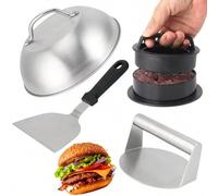 Shein 1 Set de 4 piezas de Utensilios de Acero Inoxidable para BBQ, incluye Tapa, Prensa de Hamburguesas, Prensa de Filete de Carne, Espátula, Pinzas, Adecu