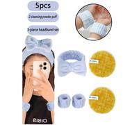 Shein 1 Set de 5 piezas que incluye: Diadema facial, Diadema con lazo, Diadema + Muñequera + Borla desmaquillante, Toalla facial y de muñeca, Diadema y muñe