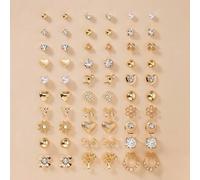 Shein 1 Set de 60 piezas de aretes de fantasía con diseños de mariposa, corazón, cristal, luna, moño y flor. Conjunto de joyas multipieza para regalo de vac