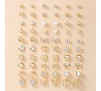 Shein 1 Set de 60 piezas de pendientes de aro con diseños de mariposa, corazón, rhinestone, luna, lazo y flor - Set de joyas de regalo para fiestas que las