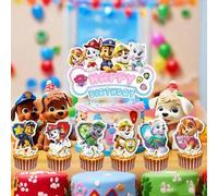 Shein 1 set de banderas para pastel con enchufe de la Patrulla Canina, suministros para la fiesta, equipo de la patrulla de perros, pequeñas banderas para d