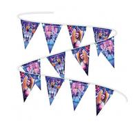 Shein 1 Set de Banderines de Papel Estilo Concierto K-Pop Rosa y Azul, Gráfico de Ídolo Neón Brillante, 12 Piezas de Banderas Triangulares, Cinta Blanca de