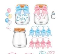 Shein 1 Set de Botellas para Baby Shower Azul y Rosa, Botellas de Vidrio de 100ml con Pegatinas y Lazos, Adecuadas para Fiesta de Revelación de Género, Baby
