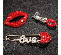 Shein 1 Set de broche de labios de cristal rojo, broche de corazón rojo, joyería de moda elegante, adecuado para que las mujeres lo usen en citas y ocasione