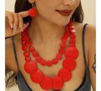 Shein 1 Set de collar, aretes y pulsera hechos a mano con cuentas multicapa exageradas, estilo bohemio y del sur de Asia, elegante y vintage, adecuado para