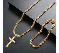 Shein 1 Set de Collar y Pulsera con Colgante de Cruz de Acero Inoxidable, Adecuado para Adolescentes, Unisex, Joyería de Moda Urbana, Ideal como Regalo de C