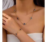 Shein 1 Set de collar y pulsera de lujo y elegante decorado con trébol para mujer, con un sentimiento artístico y de alta gama, adecuado para uso diario, re