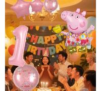 Shein 1 Set de Combinación de Globos Temáticos de Fiesta de Cumpleaños de Peppa Pig, que incluye 2 decoraciones de globos metálicos con forma de cerdito ado