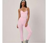 Shein 1 Set de Conjunto deportivo de mujer con diseño de cuello apilado, camiseta corta elástica y pantalones. Conjunto versátil de unicolor con tirantes fi