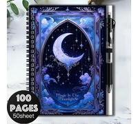 Shein 1 Set de Cuaderno de Espiral con Estilo de Cielo Estrellado de Ensueño 2D con Bolígrafo, 100 Páginas 50 Hojas, Patrón Exquisito "Magia en la Luz de la