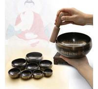 Shein 1 Set de Cuenco Tibetano Artesanal, para Meditación, Yoga, Relajación, Adecuado para Entrenamiento de Yoga, Práctica Espiritual, Alivio del Estrés, Ta