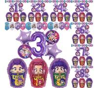 Shein 1 Set de decoración de fiesta de cumpleaños infantil con tema de ramen púrpura de K-Pop, que incluye bolas de lentejuelas y globos con números, adecua