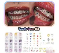 Shein 1 Set de decoración de joyas de cristal con patrón geométrico brillante para dientes, kit de joyas de gemas para dientes con estilo occidental sexy pa
