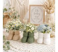 Shein 1 set de decoraciones de mesa para baby shower, patucos de bebé tejidos a ganchillo, anuncios de recién nacido al por mayor, centros de mesa estilo bo