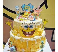 Shein 1 Set de decoraciones de pastel de Bob Esponja, figuras lindas de dibujos animados de Sr. Cangrejo y Calamardo, decoración de pastel de cumpleaños inf