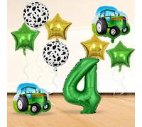 Shein 1 Set de globos con tema de camión de granja verde de dibujos animados para fiesta de cumpleaños, globos de números verdes del 1 al 9 de 32 pulgadas,
