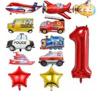 Shein 1 set de globos de aluminio con diseños de camión, avión, autobús escolar, camión de bomberos, coche de policía, barco, ambulancia, submarino y número