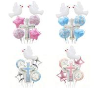 Shein 1 Set de globos de aluminio con forma de corazón de 18 pulgadas en color azul y rosa con diseños de paz y cruz, adecuados para decoración de iglesia,
