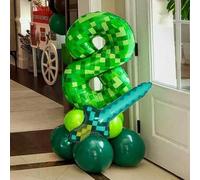 Shein 1 Set de globos de aluminio con temática de minero de píxeles verdes, globo de aluminio con espada de juego de la selva, globos digitales grandes de a