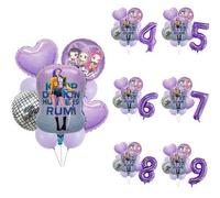 Shein 1 Set de globos decorativos con temática de fiesta morada de dibujos animados, adecuados para fiestas con temática de festival de música K-pop y decor