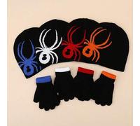 Shein 1 Set de Gorro + Guantes de Punto Disfraz de Halloween para Niños, Gorro de Punto con Estampado de Araña para Niños y Niñas Estilo Callejero