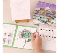 Shein 1 set de libro de colorear de acuarela creativa, que incluye 12 colores sólidos, pluma fuente, pincel, pintura de acuarela, libro de colorear de grafi