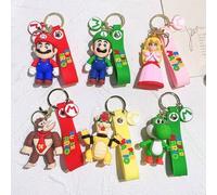 Shein 1 Set de llaveros con personajes de juegos clásicos | Lindo fontanero rojo y verde, princesa y dinosaurio, dijes de silicona para bolsos | Divertidos