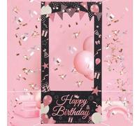 Shein 1 Set de Marco de Foto de Vinilo con Tema Negro y Rosa para Fiesta de Cumpleaños, Photocall, Decoración de Fondo de Cumpleaños Feliz, Decoraciones par