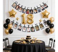 Shein 1 Set de Pancarta Negra con Brillo "Oficialmente 18 Años", Es Hora de Crecer, Bienvenido a la Edad Adulta Pancarta Negra con Brillo, Pancarta de 18 Cu