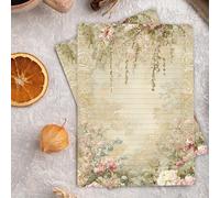 Shein 1 Set de papel de carta con diseño floral vintage, papel de carta elegante y único, adecuado para reuniones, notas de amistad, papel cuadriculado hori