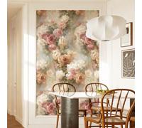 Shein 1 Set de papel tapiz con estilo de pintura al óleo - Patrón floral de rosas rosa, amarillo y blanco, papel tapiz autoadhesivo de vinilo resistente al