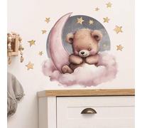 Shein 1 Set de Pegatinas de pared de un oso lindo durmiendo en la luna, nube y estrella, decoración de sueños dulces para el dormitorio de niña bebé, guarde