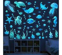 Shein 1 set de pegatinas de pared fluorescentes con patrón de animales marinos y estrellas; calcomanía artística creativa del mundo submarino; pegatina que
