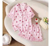 Shein 1 Set de Pijamas Casuales Elegantes para Niñas y Niños con Cuello de Solapa y Mangas Cortas para el Verano. Esta Ropa de Casa de Moda Incluye una Cami