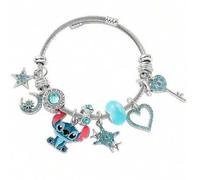 Shein 1 set de pulsera con dijes de Stitch - Accesorio de cuentas azules ajustable combinado con turquesa, pulsera de Disney, adecuada para uso diario y reu