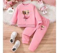 Shein 1 Set de sudadera y pantalón de chándal con estampado de taza de café con corazón y diseño de bailarina italiana para niñas pequeñas, conjunto adorabl