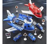 Shein 1 Set de Vehículos de Juguete que incluye Modelo de Avión, Helicóptero de Transporte, Camión de Bomberos Plegable y Portátil, Avión de Rescate de Jugu