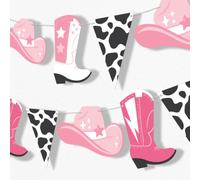 Shein 1 Set Guirnalda DIY para Despedida de Soltera de Vaquera Rosa, Let's Go Girls Guirnalda de Banderas Triangulares con Estampado de Vaca, Pancarta Colga