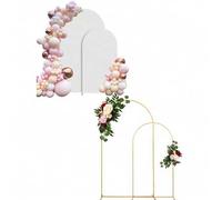 Shein 1 Set/Juego de soportes de arco de metal con cubierta y flores artificiales (Aprox. 2m+1.8m) Soportes de arco de boda dorados, marco de arco de globos