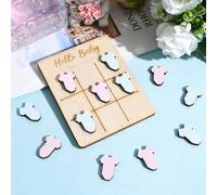 Shein 1 set Juego de Tres en Raya de Madera para Revelación de Género - Actividad para Anuncio de Baby Shower con Tablero de Recuerdo, Fichas Rosas y Azules