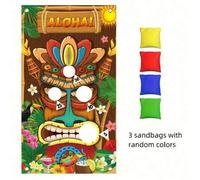 Shein 1 set, Juegos de fiesta hawaiana Luau, Juego de tirar Tiki Party con 3 sacos de arena, Decoración de tótem para suministros de fiesta tropical de carn