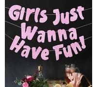 Shein 1 Set "Just Wanna Have Fun" Pancarta de brillo neón rosa, decoración de fiesta individual, pancarta colgante para despedida de soltera, decoración de
