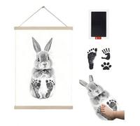 Shein 1 Set Kit de recuerdo de huellas de los pies - Hecho a mano por mamá con marco vertical y caja de madera para las primeras huellas del bebé, decoració