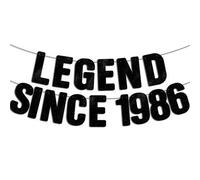 Shein 1 Set "La leyenda comenzó en 1986" - Pancarta de brillo negro, decoración de 40 cumpleaños, unisex, divertida decoración de 40 cumpleaños, regalo de l