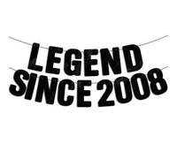 Shein 1 Set "La leyenda comenzó en 2008" - Pancarta de brillo negro, decoración de cumpleaños 18 para niños y niñas, decoración divertida de cumpleaños 18 C