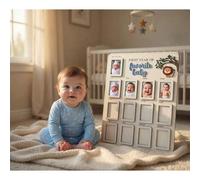 Shein 1 Set Marco de fotos de madera para hitos del primer año del bebé "Mi bebé favorito", Colección de hitos de 12 meses con decoración de león, Marco par