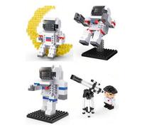 Shein 1 Set Mini Bloques de construcción plásticos para ensamblar, Serie Astronauta Espacial, incluye Astronauta aterrizando en la Luna/Sin peso/Corriendo y