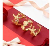 Shein 1 Set Nuevo Anillo abierto con estrellas de mar y conchas de estilo playero, joyería de resort oceánico para niñas, Set de 3 piezas