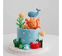 Shein 1 set o decoraciones individuales con tema submarino para pasteles, decoraciones de pasteles con animales marinos, decoraciones de fiesta de cumpleaño